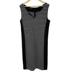Lafayette 148 Dress Womens Size Large Black White Striped Punto Combo Sheath